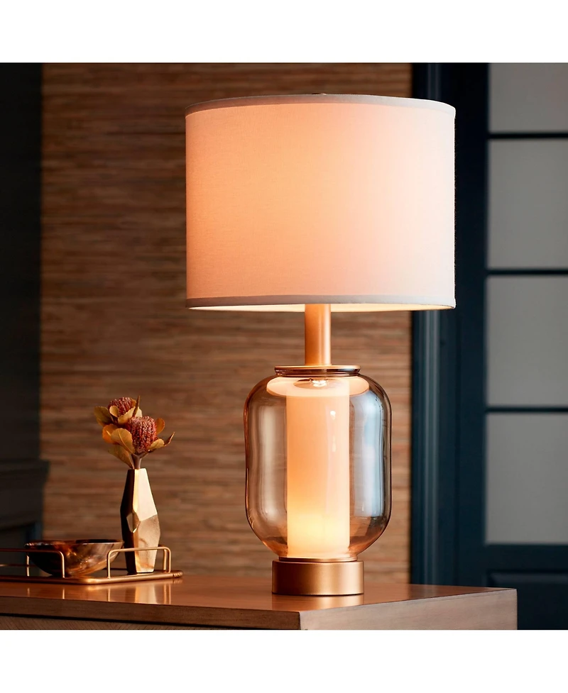 Possini Euro Design Sophia Modern Table Lamps 28" Tall Set of 2 Champagne Glass with Led Nightlight Drum Shade for Bedroom Living Room Home