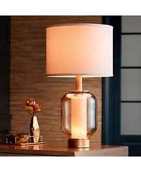 Possini Euro Design Sophia Modern Table Lamps 28" Tall Set of 2 Champagne Glass with Led Nightlight Drum Shade for Bedroom Living Room Home