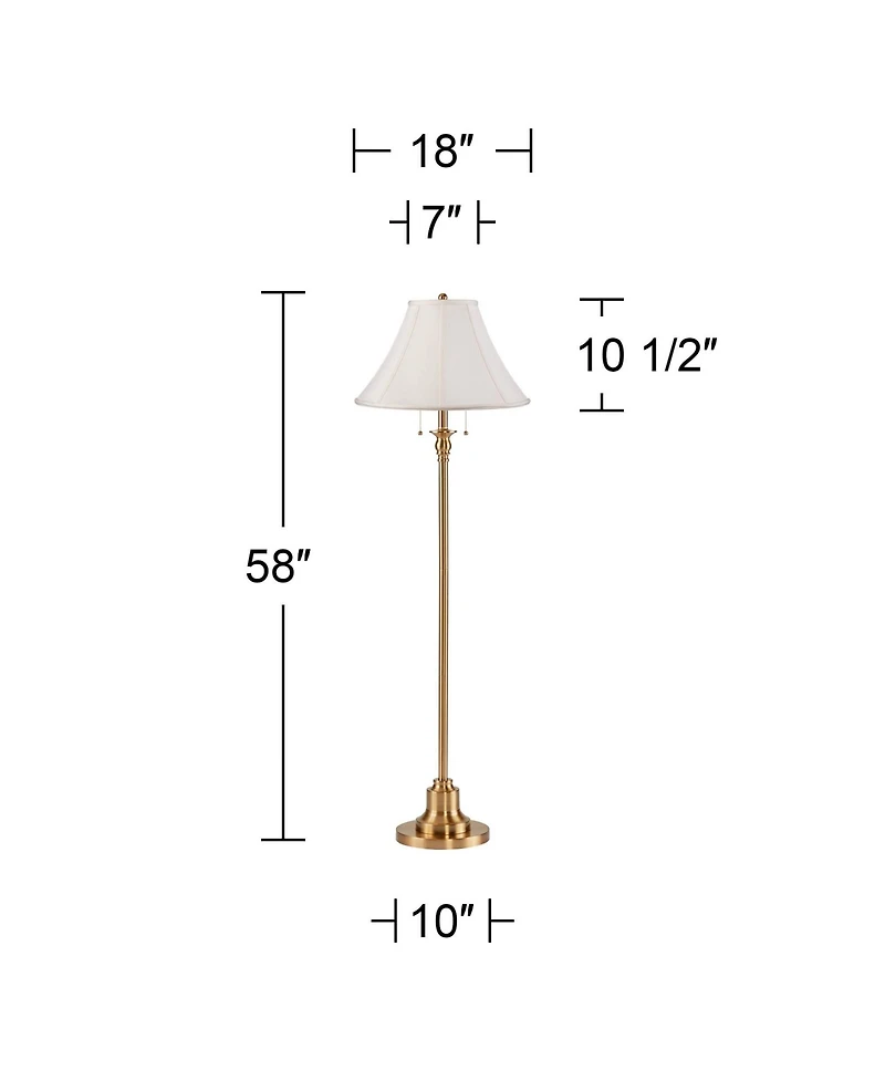 360 Lighting Dyna Traditional 58" Tall Standing Floor Lamp Skinny Pole Pull Chain Antique Brass Finish Shantung Shade