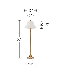 360 Lighting Dyna Traditional 58" Tall Standing Floor Lamp Skinny Pole Pull Chain Antique Brass Finish Shantung Shade
