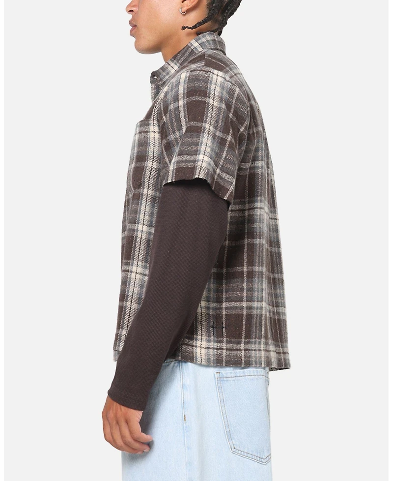 Saint Morta Men's Plaid Layered Long Sleeve Button Up Shirt