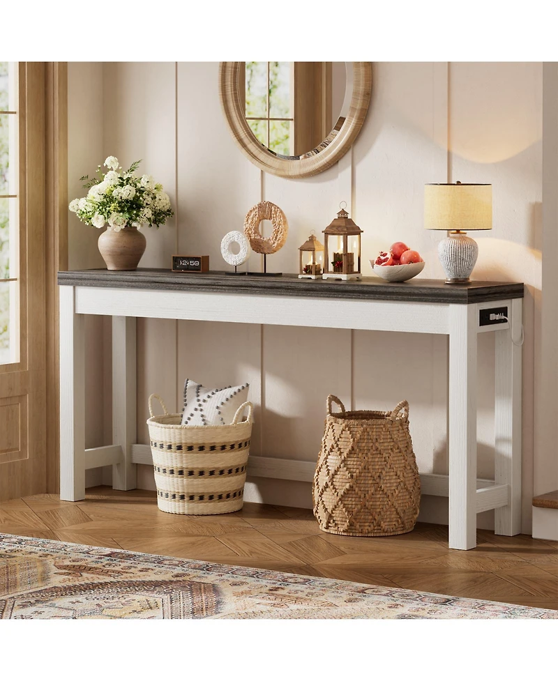 Aheaplus 63" Console Table with Charging Station, Entryway Tables for the Living Room