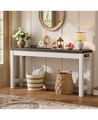Aheaplus 63" Console Table with Charging Station, Entryway Tables for the Living Room