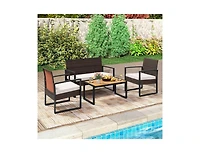 Boyel Living Patio Furniture Set Outdoor Rattan Conversation Set with Cushioned Chairs and Wood Plastic Coffee Table