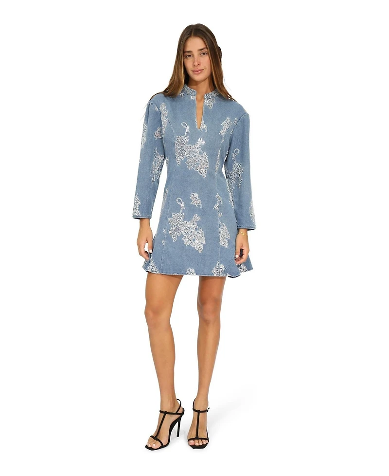 Belle & Bloom Women's Heart You Long-Sleeve Beaded Floral-Print Mini Dress
