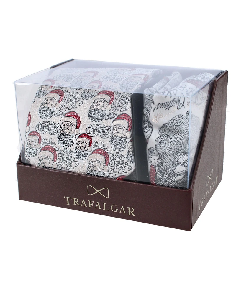 Trafalgar Men's Santa Claus Is Watching Silk Tie and Pocket Square Bundle