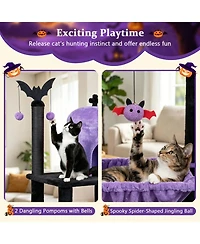 Sugift 51in Gothic Multi-Level Cat Tree with Spider Hanging Toy for Halloween