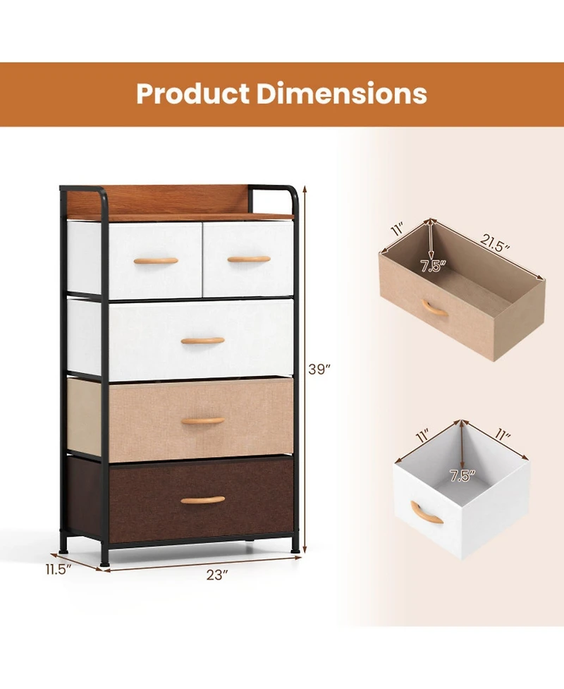 Sugift 5-Drawer Fabric Dresser with Removable Fabric Bins
