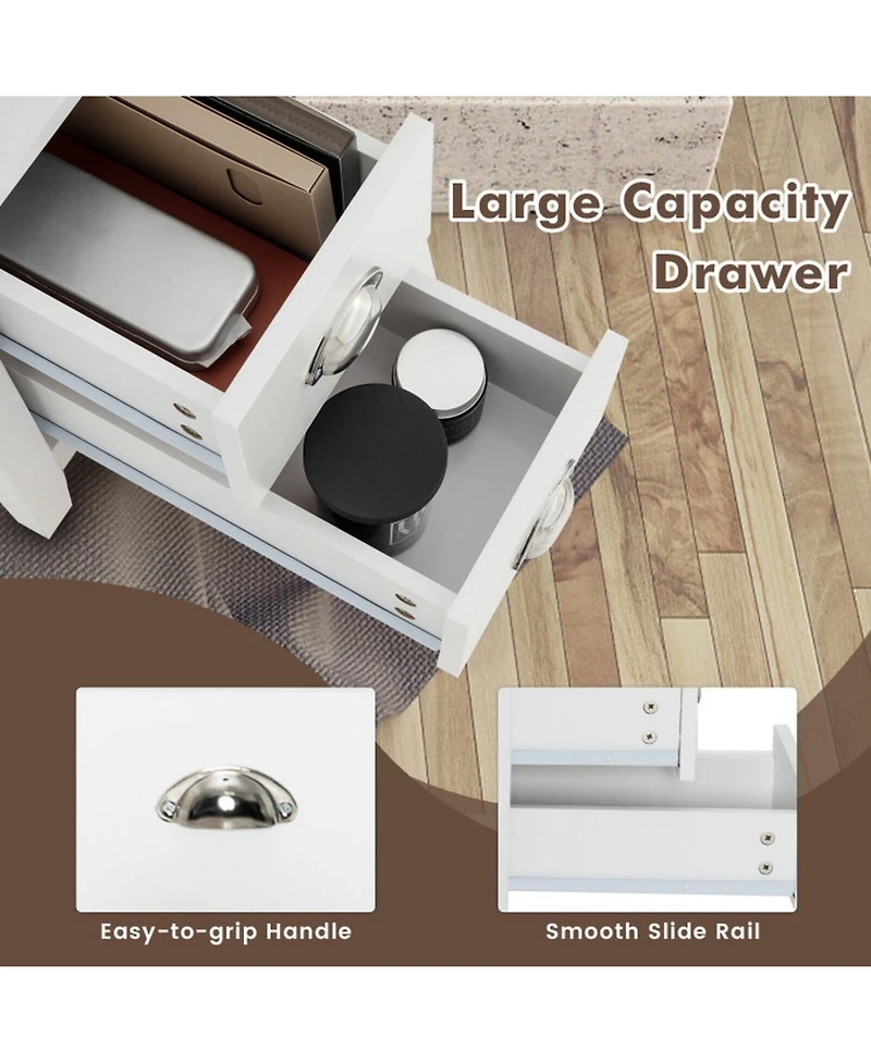 Sugift 2-Piece Wooden Bedside Nightstand Set with 2 Drawers