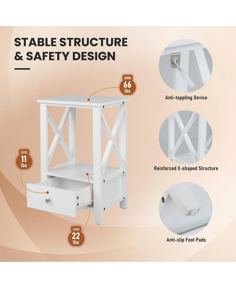 Sugift 2-Tier 16 x 14 in Multifunctional Nightstand with Storage Drawer