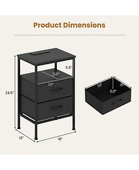 Sugift 24.5 in Modern Nightstand with Charging Station and 2 Fabric Drawers