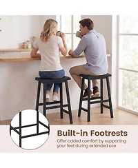 Sugift Set of 2 24 Inch Counter Height Solid Wood Saddle Bar Stools