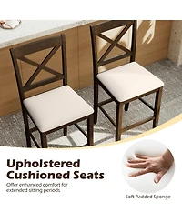Sugift Set of 2 X-Back Bar Stools with Upholstered Cushioned Seats