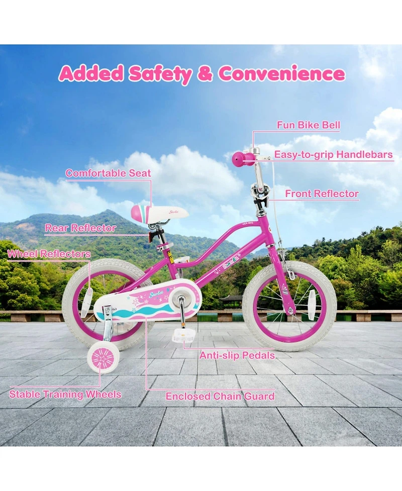 Hongge 14-Inch Kids Bike with Adjustable Handlebar, Dual Brakes & Removable Training Wheels, 110 lbs, Ages 3-5