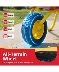 Hongge Kids Metal Wheelbarrow with All-Terrain Wheels and Anti-Slip Handles, Ages 3+