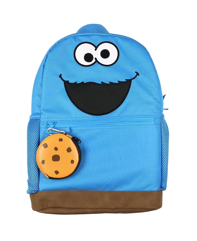 Sesame Street Backpack Cookie Monster 16 Inch Book Bag with Keychain Cookie Pouch