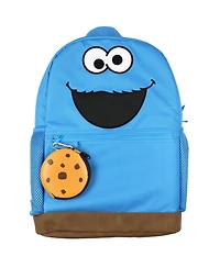 Sesame Street Backpack Cookie Monster 16 Inch Book Bag with Keychain Cookie Pouch