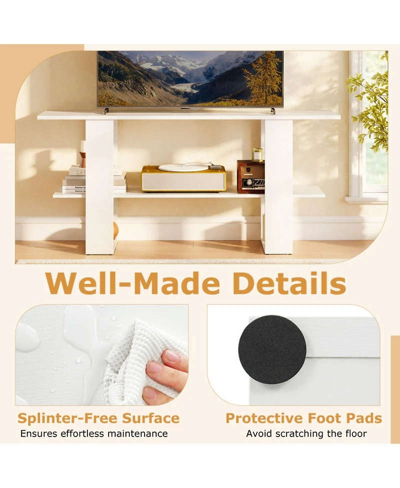 Sugift 2-Tier Tv Stand with Storage and Open Shelf for TVs up to 55 in