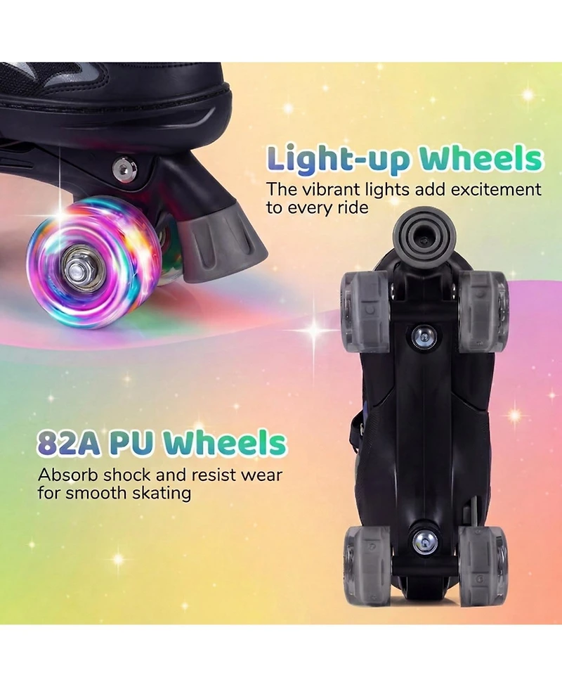 Sugift Kids Adjustable Quad Roller Skates for Girls Boys Teens 4 Sizes with Light-up Wheels