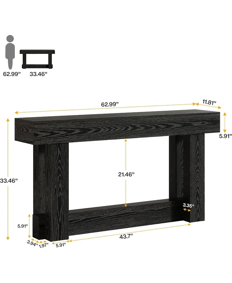 Tribesigns 160cm Narrow Console Table, Rustic Industrial Sofa Table with Wood Grain, for Behind Couch, Hallway, Entrance Hall, Easy Assembly