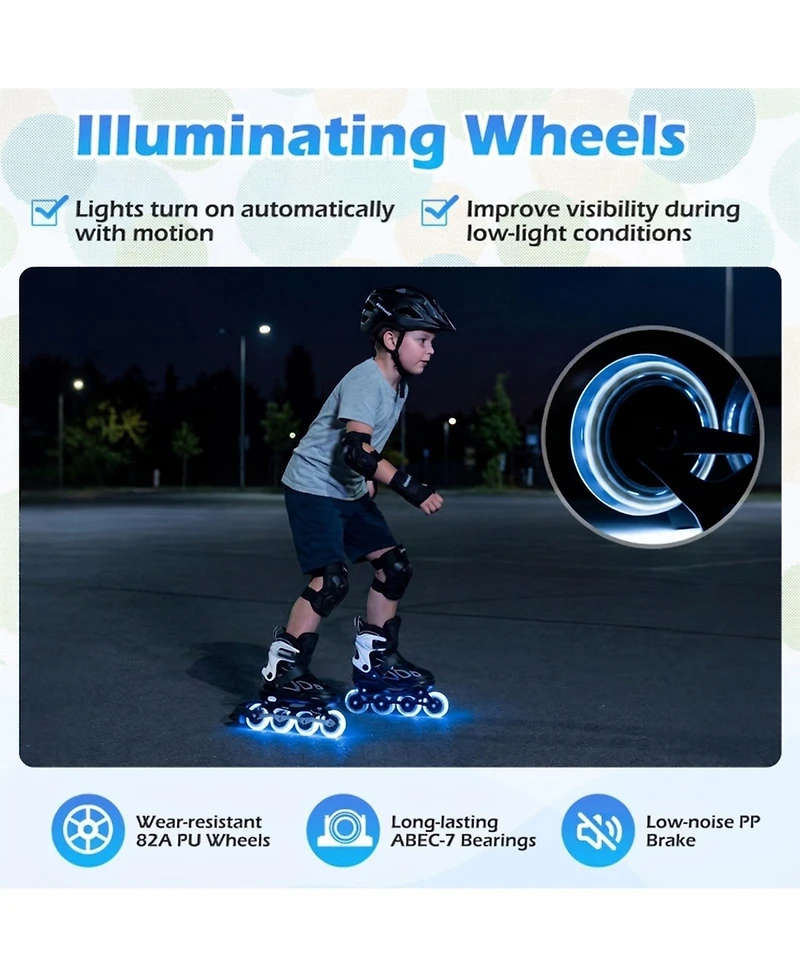 Sugift 4 Sizes Adjustable Roller Skates with Light-Up Wheels for Youth