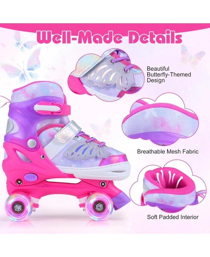 Sugift Kids Roller Skates for Toddlers Ages 7-9 with 4 Light Up Wheels
