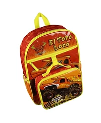 Monster Jam 16 Inch Backpack El Toro Loco 5 Piece Set with Insulated Lunch Box