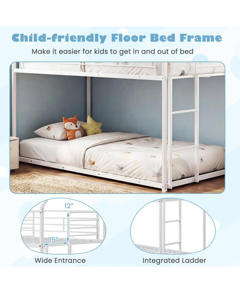 Sugift Twin over Twin House-Shaped Metal Bunk Bed with Roof and Ladder