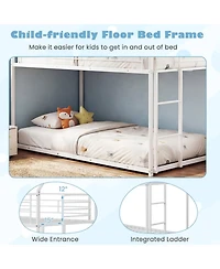 Sugift Twin over Twin House-Shaped Metal Bunk Bed with Roof and Ladder