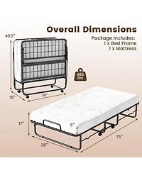 Sugift Twin Size Folding Rollaway Bed with 5-Inch Memory Foam Mattress and Metal Frame