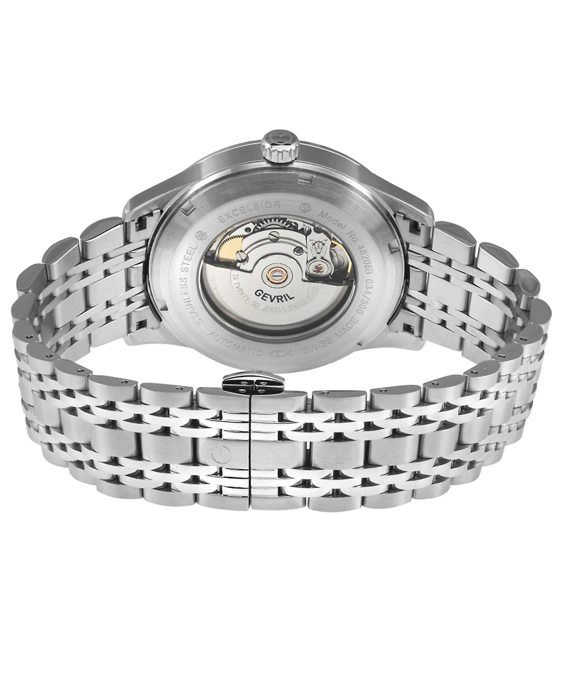 Gevril Men's Swiss Made Excelsior Swiss Automatic Silver Stainless Steel Bracelet Watch