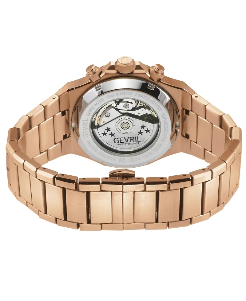 Gevril Men's Swiss Made Kingsgate Swiss Automatic Ip Rose Stainless Steel Bracelet Watch