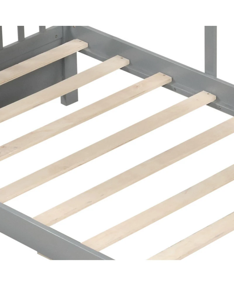 Sugift Twin Size Wooden House Bed with 2 Storage Drawers and Fence Guardrails