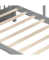 Sugift Twin Size Wooden House Bed with 2 Storage Drawers and Fence Guardrails