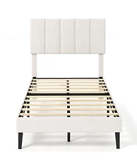 Sugift Twin Size Velvet Upholstered Platform Bed with Adjustable Channel Headboard