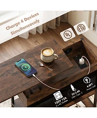 Sugift Lift Top End Table with Hidden Charging Station and Lockable Universal Wheels