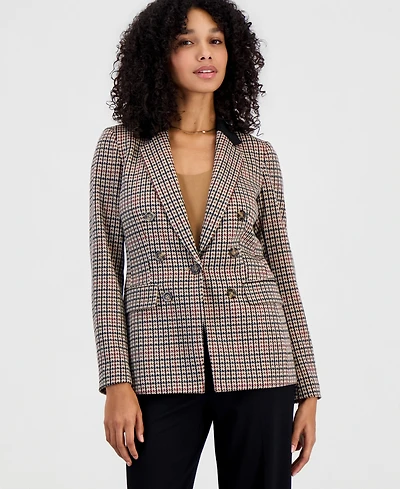 Bar Iii Women's Plaid Faux Double-Breasted Notch Collar Blazer, Macy's Exclusive