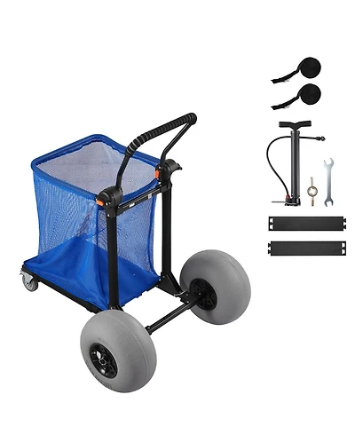 Mountaintop Beach Wagon Cart, 165lb Foldable Utility Wagon with 12" Balloon Sand Wheels, Adjustable Handle & Storage Bag for Camping & Fishing