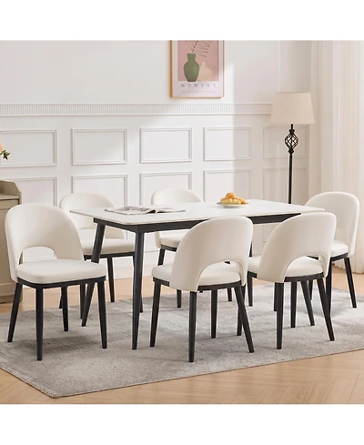 Gaomon Wooden Dining Chairs Set of 6,Upholstered Kitchen Dining Room Chair,Modern Linen Fabric hollowed out Dinner Chair