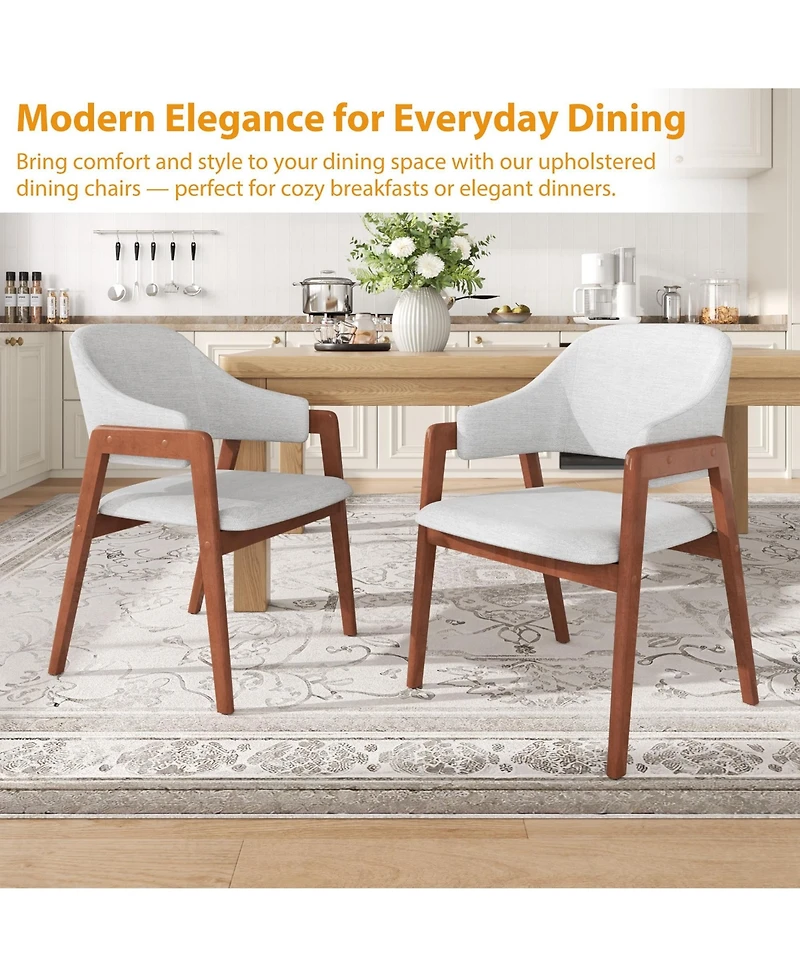 homfan Dining Chairs with Arms, Modern Upholstered Fabric Dining Chair, Sturdy Wood Chairs with Ergonomic Curved Backrest for Kitchen, Dining Room