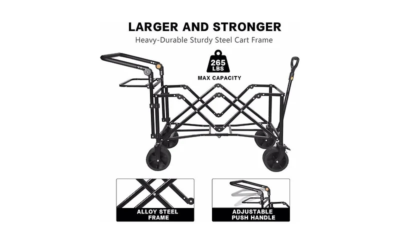 Mountaintop Collapsible Wagon with Removable Canopy,4" All-Terrain Brake Wheels, Adjustable Handles, Cooler Bag for Garden and Beach