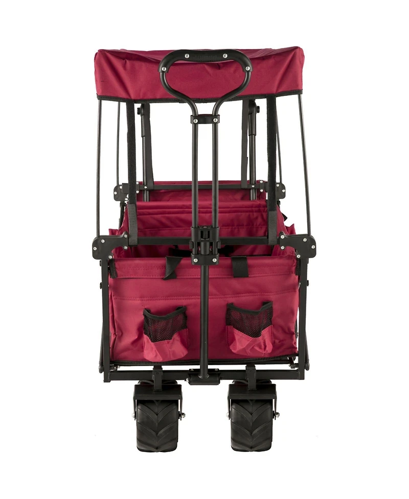 Mountaintop Extra Large Collapsible Garden Cart with Canopy, Rear Storage, Red Foldable Wagon for Garden, Camping, Grocery, Shopping