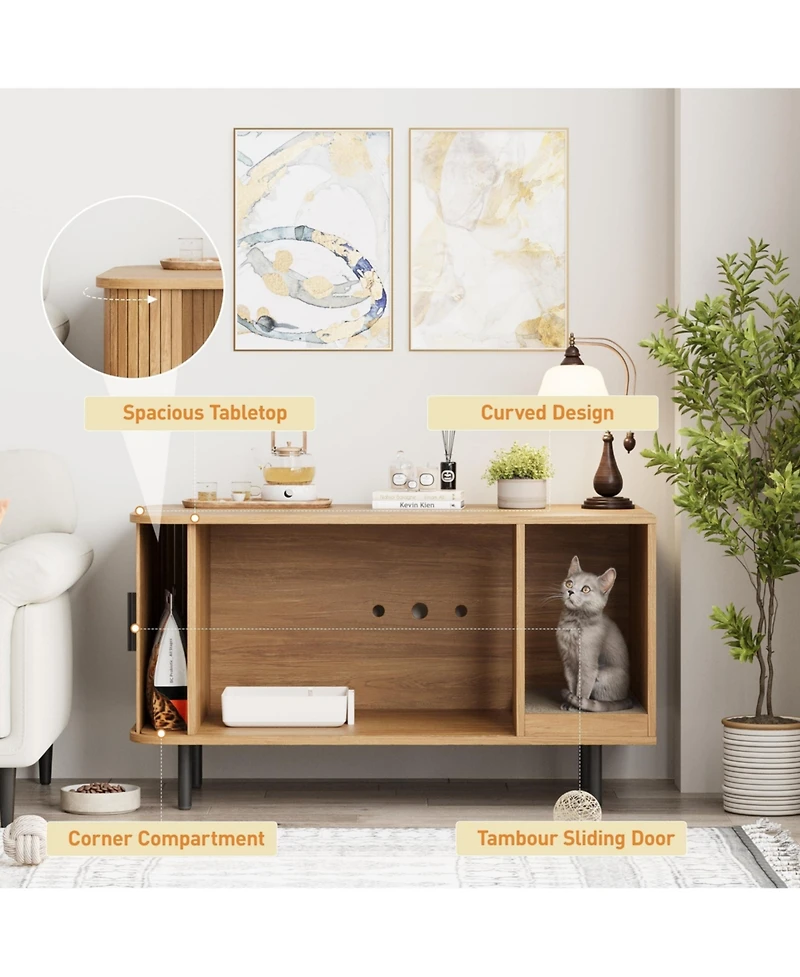 Vabches Cat Litter Box Enclosure with Cat Scratch Pad, Sliding Door, 37.4" Hidden Litter Box Enclosure Furniture, Modern Indoor Cat House
