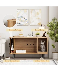 Vabches Cat Litter Box Enclosure with Cat Scratch Pad, Sliding Door, 37.4" Hidden Litter Box Enclosure Furniture, Modern Indoor Cat House