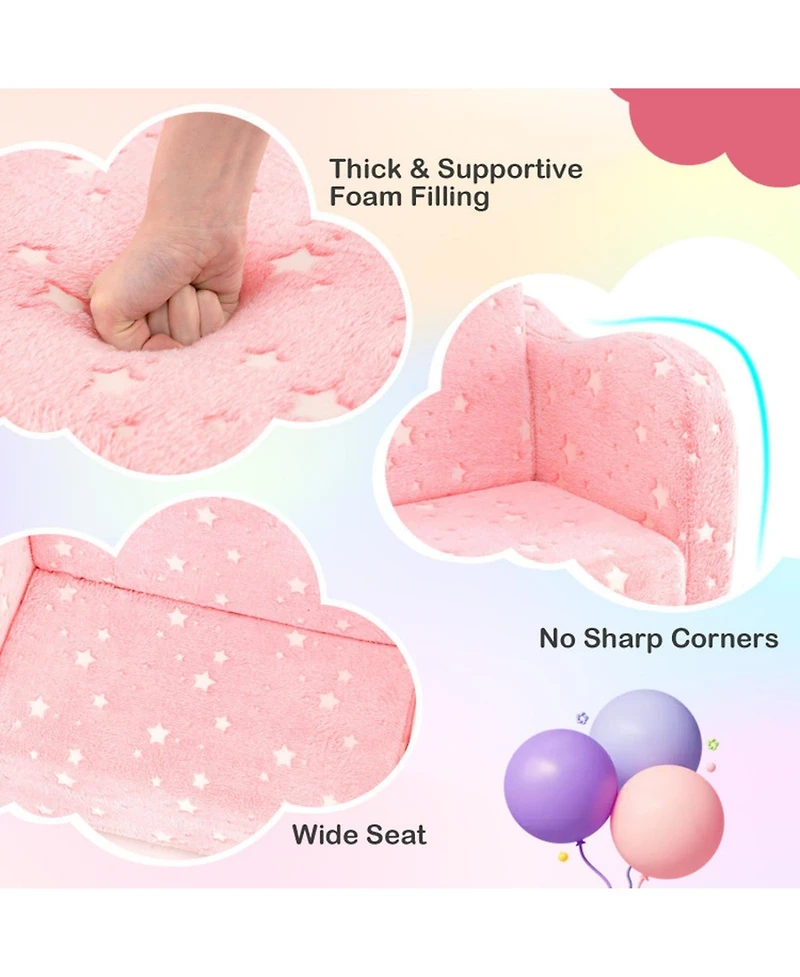 Sugift 2-in-1 Folding Kids Couch with Glow-in-the-Dark Pattern and Matching Blanket