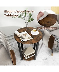 Sugift 2-Tier Round End Table with Removable Bottom Tray and Metal Frame