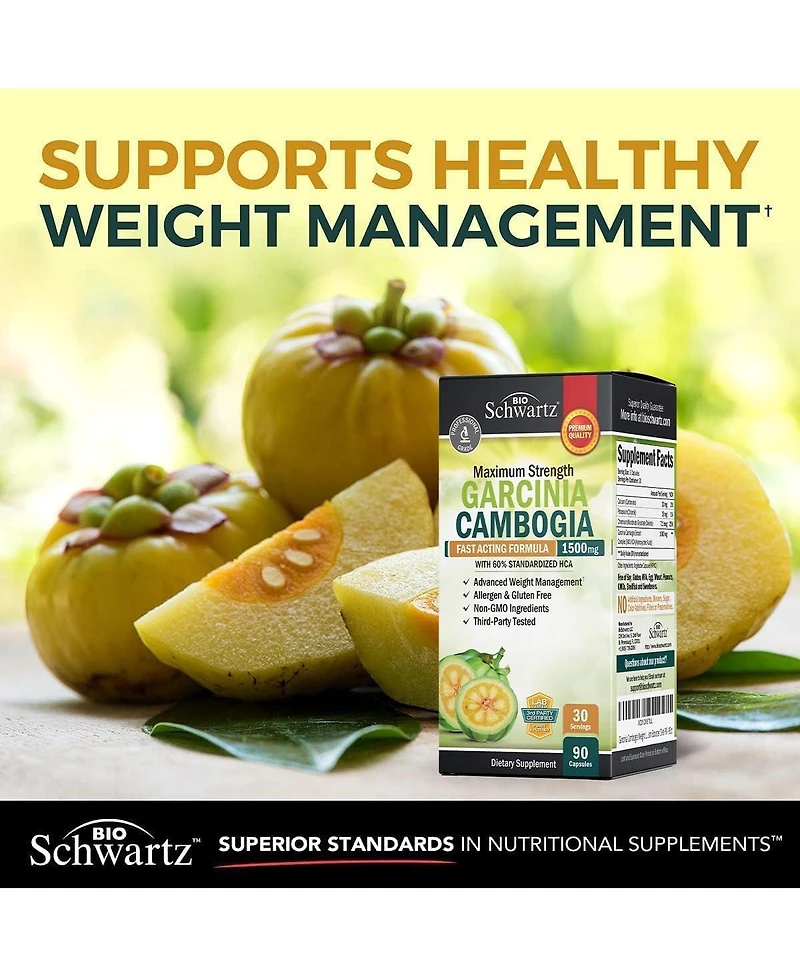 BioSchwartz Garcinia Cambogia Supplement with 95% Hca, Potassium and Calcium, 90 Capsules