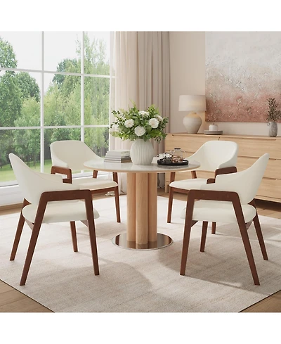 homfan Dining Chairs with Arms, Modern Upholstered Fabric Dining Chair, Sturdy Wood Chairs with Ergonomic Curved Backrest for Kitchen, Dining Room