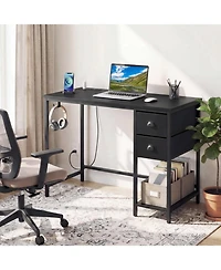 Sugift Computer Desk With Charging Station and 2 Fabric Drawers for Small Spaces