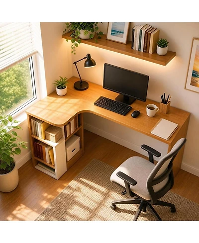 homfan L Shaped Desk with Storage Shelves, Reversible Small Corner Desk for Small Spaces, Compact Home Office Desk for Writing, Study, Gaming